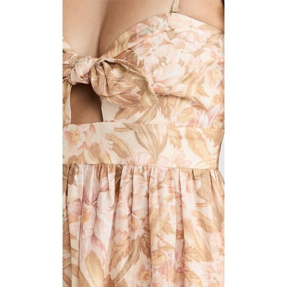 💕ZIMMERMANN💕 Moonshine Andie Tie Front Linen Maxi Dress ~ Sepia Floral Print 2 - Picture 9 of 16